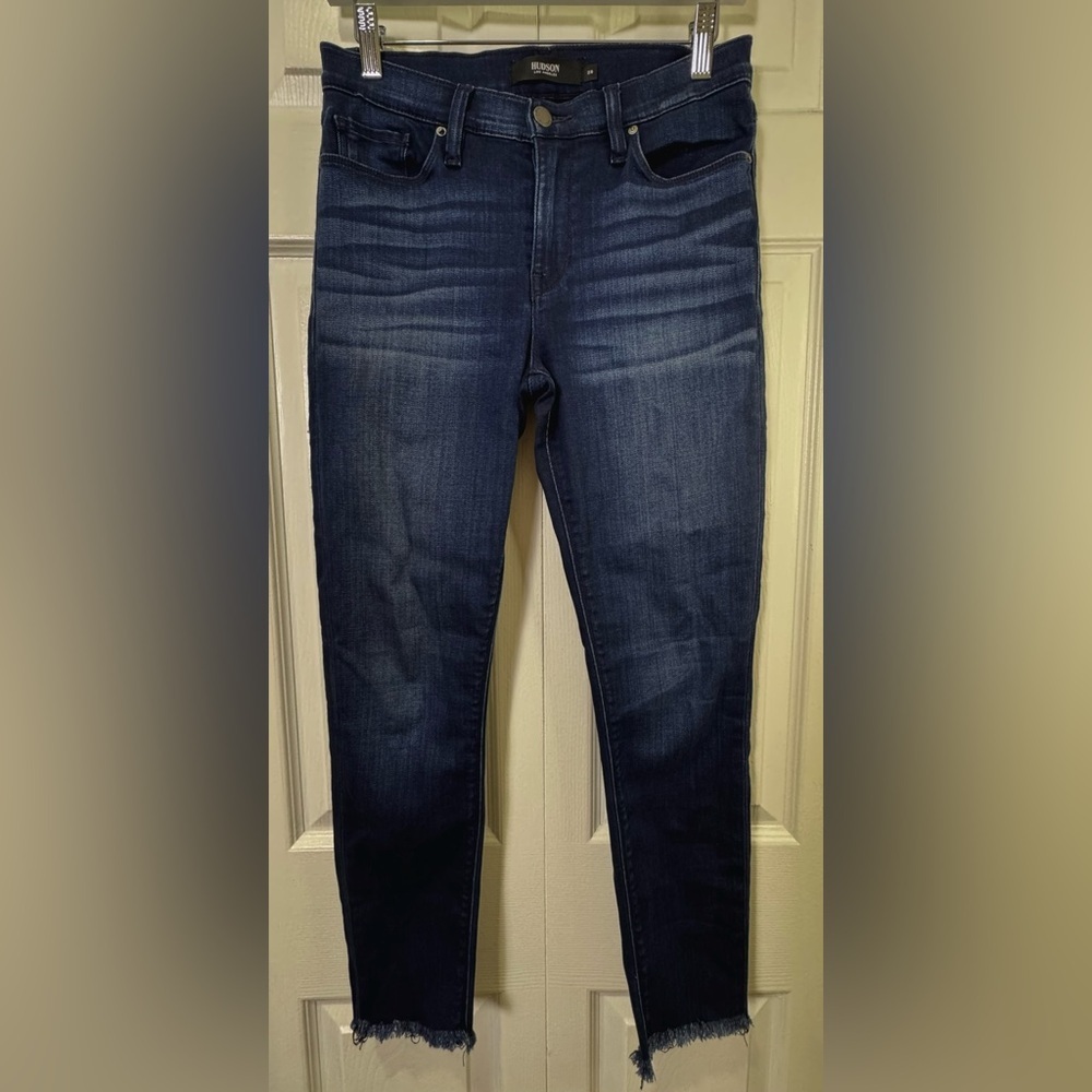 Hudson Nico Super Skinny Jeans Dark Wash Frayed Hem Size 28 EUC